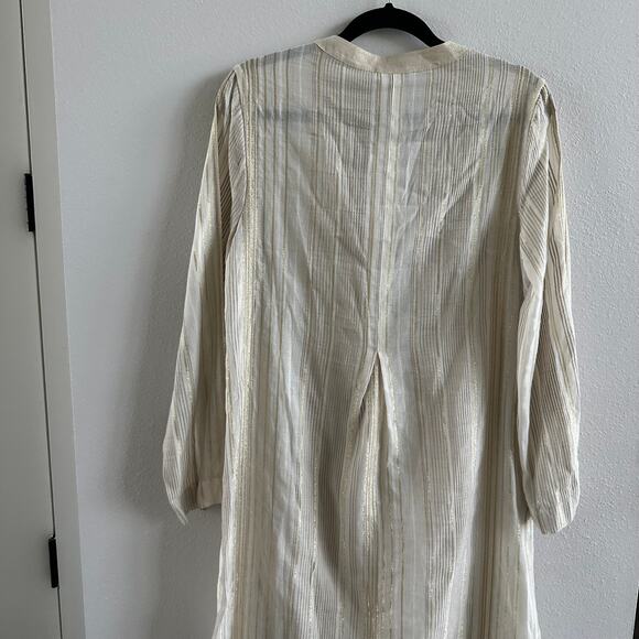 MY BEACHY SIDE Metallic Stripe Cotton Dress Asymmetrical Gold Resort Coverup - Picture 3 of 7